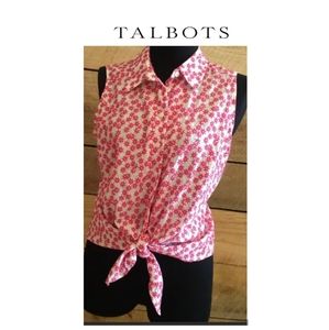 Talbots Sleeveless Pink Daisy Embroidered Tie Tops